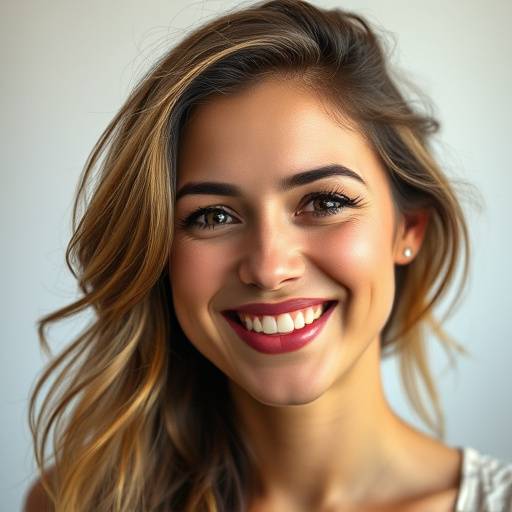 A radiant portrait of a woman with a warm smile, bathed in natural light.